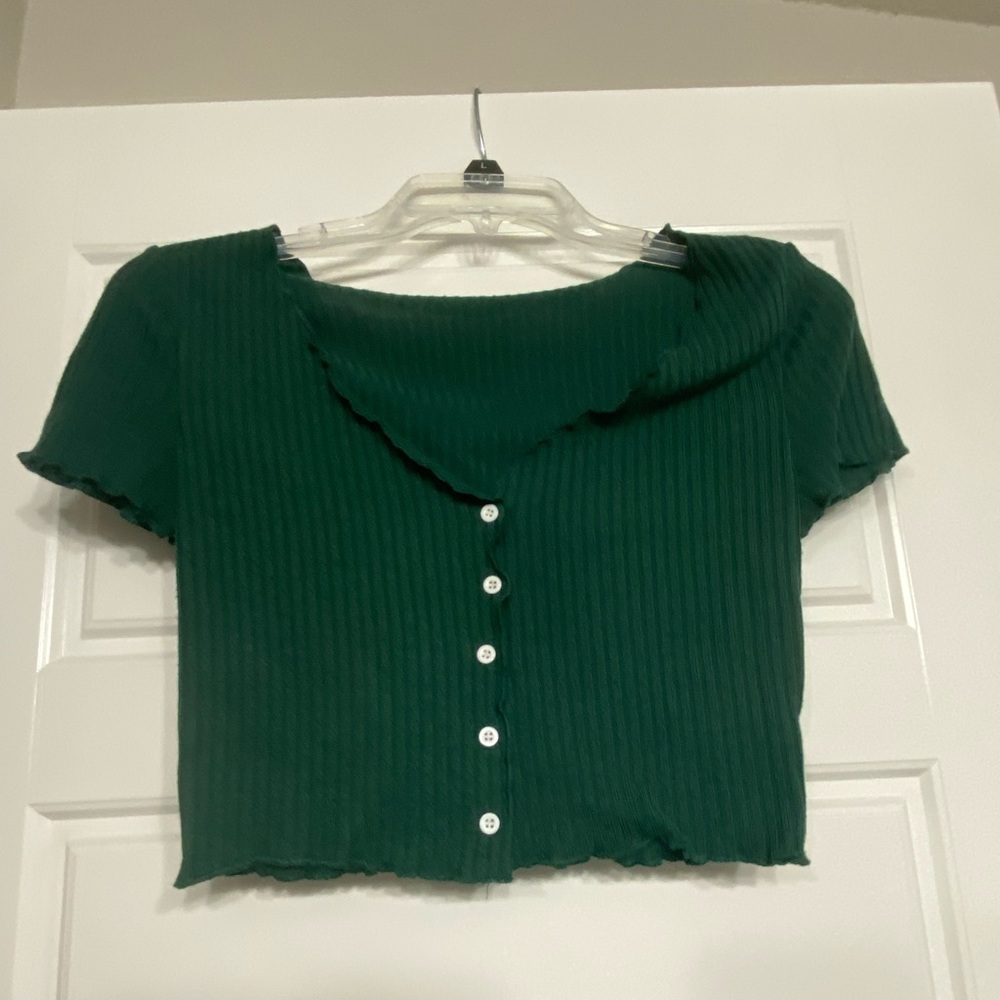 Green Button up Crop Top